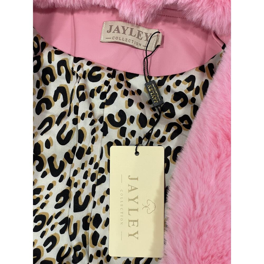 JAYLEY Pink Trench Style Belted Coat with Faux Fur Cuffs and Collar S/M - Picture 5 of 6